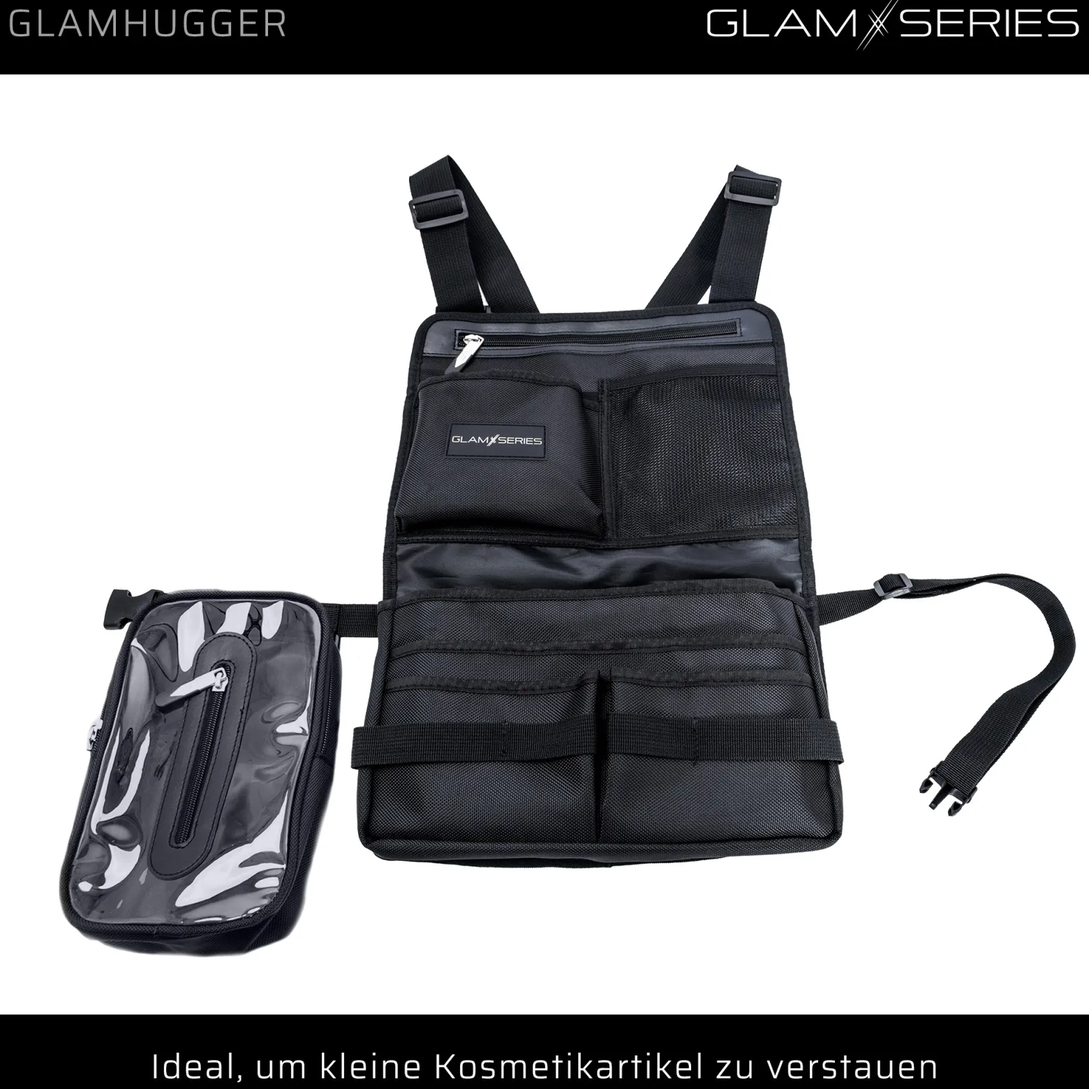 GlamSeries GlamHugger Organizer Schürze für Friseur, Hair and Make-Up Artist, Tätowierer, Arbeitsschürze größenverstellbar mit praktischen Taschen