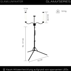GlamSeries GlamLuminater LED Leuchte, Beleuchtung mit 2 flexiblen Armen, stufenlose Farbtemperatur, Lampe mit Fernbedienung, Schminklicht für Make-Up Artists