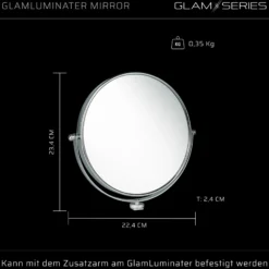 GlamSeries GlamLuminater Mirror, Schminkspiegel 360° Rotation für Arm Add-On, Kosmetikspiegel zweifache Vergrößerung Erweiterung für LED Leuchte