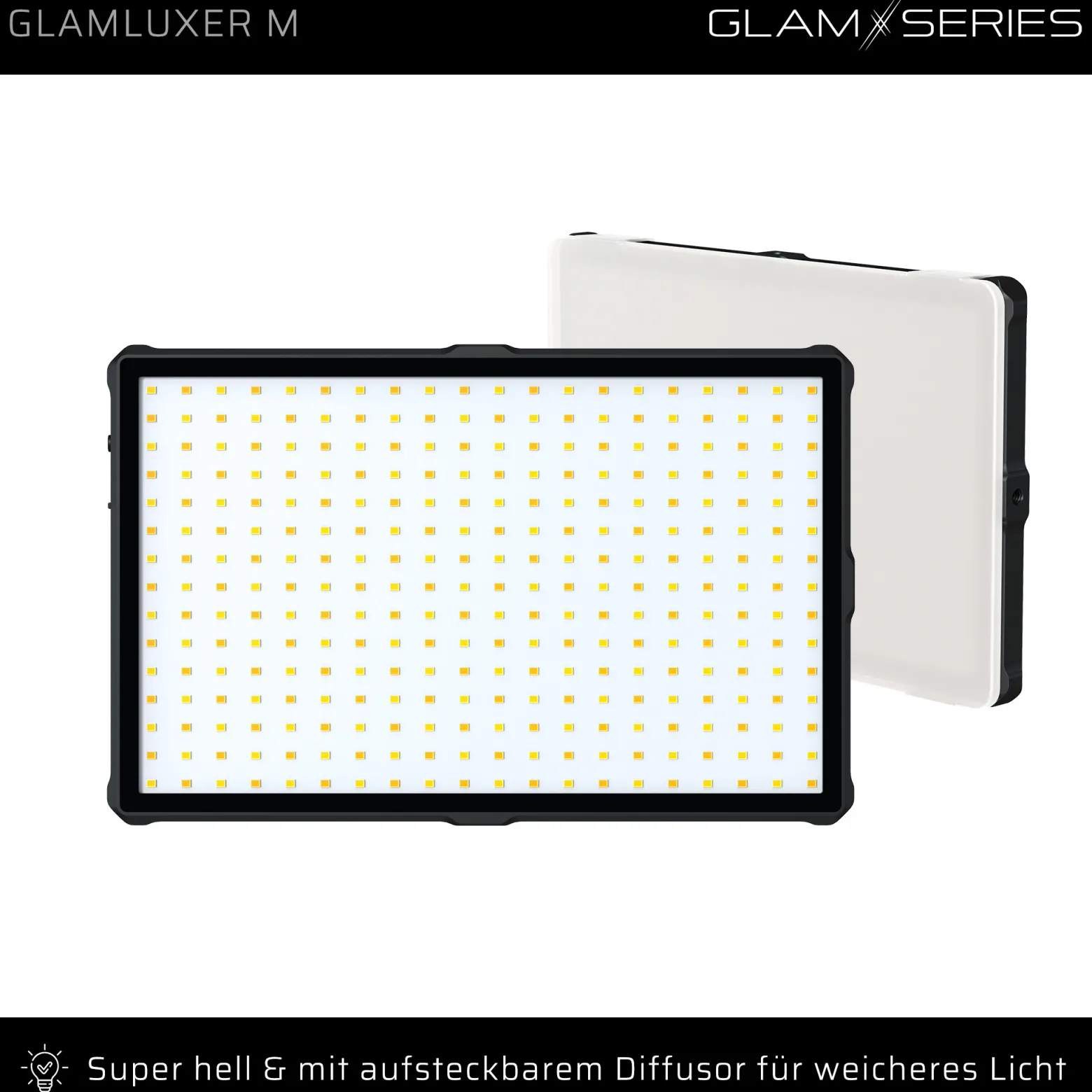 GlamSeries GlamLuxer M LED-Panel, stufenlos dimmbare Beleuchtung 3200-5600 K, LED-Leuchte mit Tischstativ, Diffusor, Kugelkopf, Make-Up Light 8 h Laufzeit