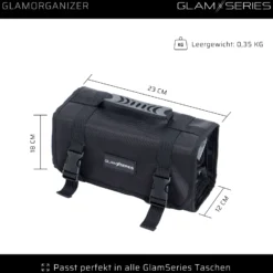 GlamSeries GlamOrganizer Kosmetiktasche 230 x 120 x 180 mm einrollbar, Make up Organizer mit 4 transparenten Inlays