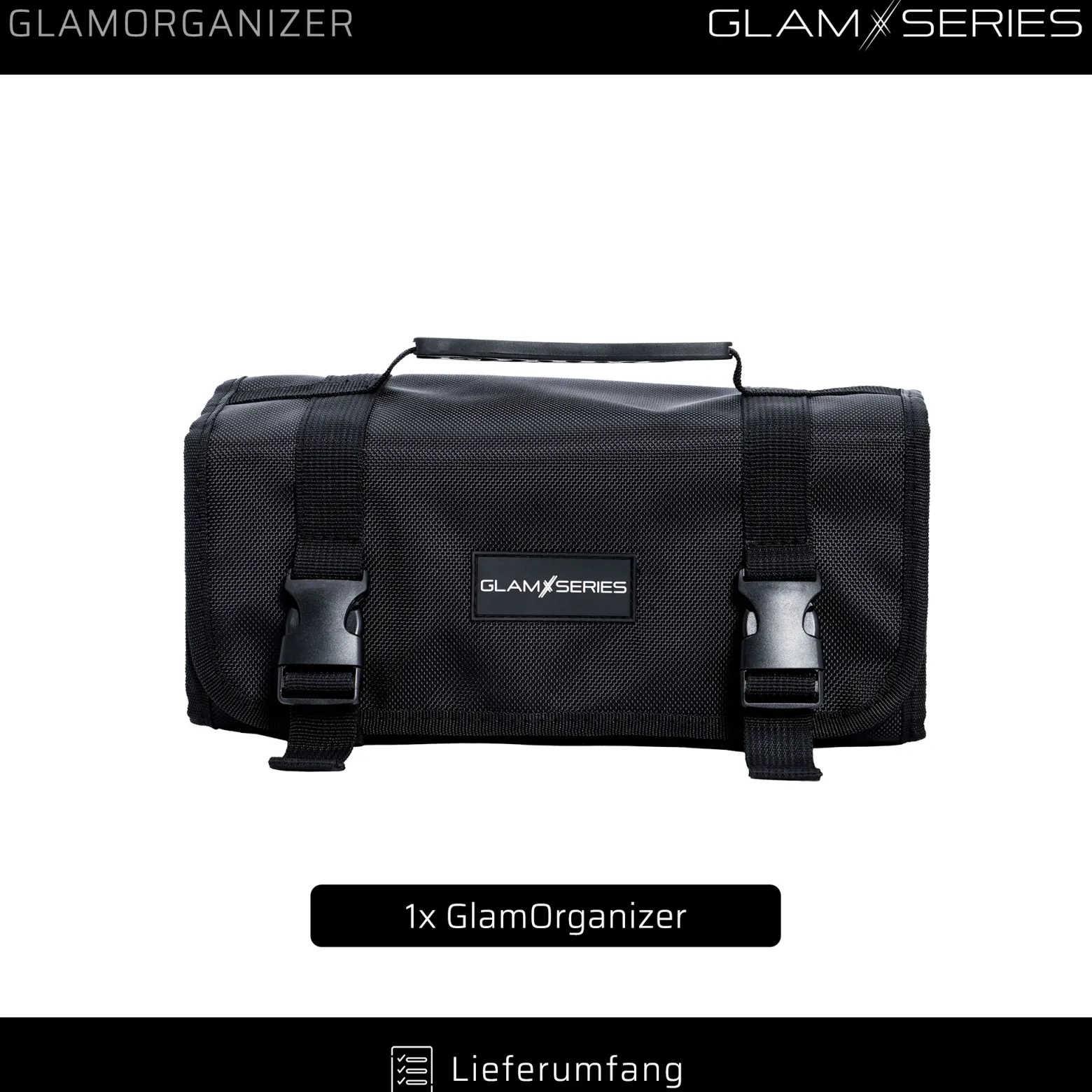 GlamSeries GlamOrganizer Kosmetiktasche 230 x 120 x 180 mm einrollbar, Make up Organizer mit 4 transparenten Inlays