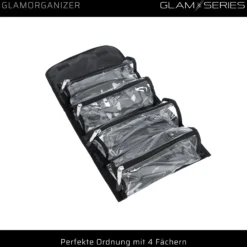 GlamSeries GlamOrganizer Kosmetiktasche 230 x 120 x 180 mm einrollbar, Make up Organizer mit 4 transparenten Inlays