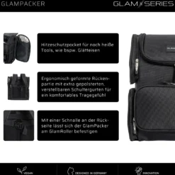 GlamSeries GlamPacker Kosmetiktasche, Make Up Rucksack ergonomisch und erweiterbar, Kosmetikbeutel mit Hitzeschutzfach, Beauty Bag für Visagisten, Friseure