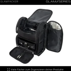 GlamSeries GlamPacker Kosmetiktasche, Make Up Rucksack ergonomisch und erweiterbar, Kosmetikbeutel mit Hitzeschutzfach, Beauty Bag für Visagisten, Friseure