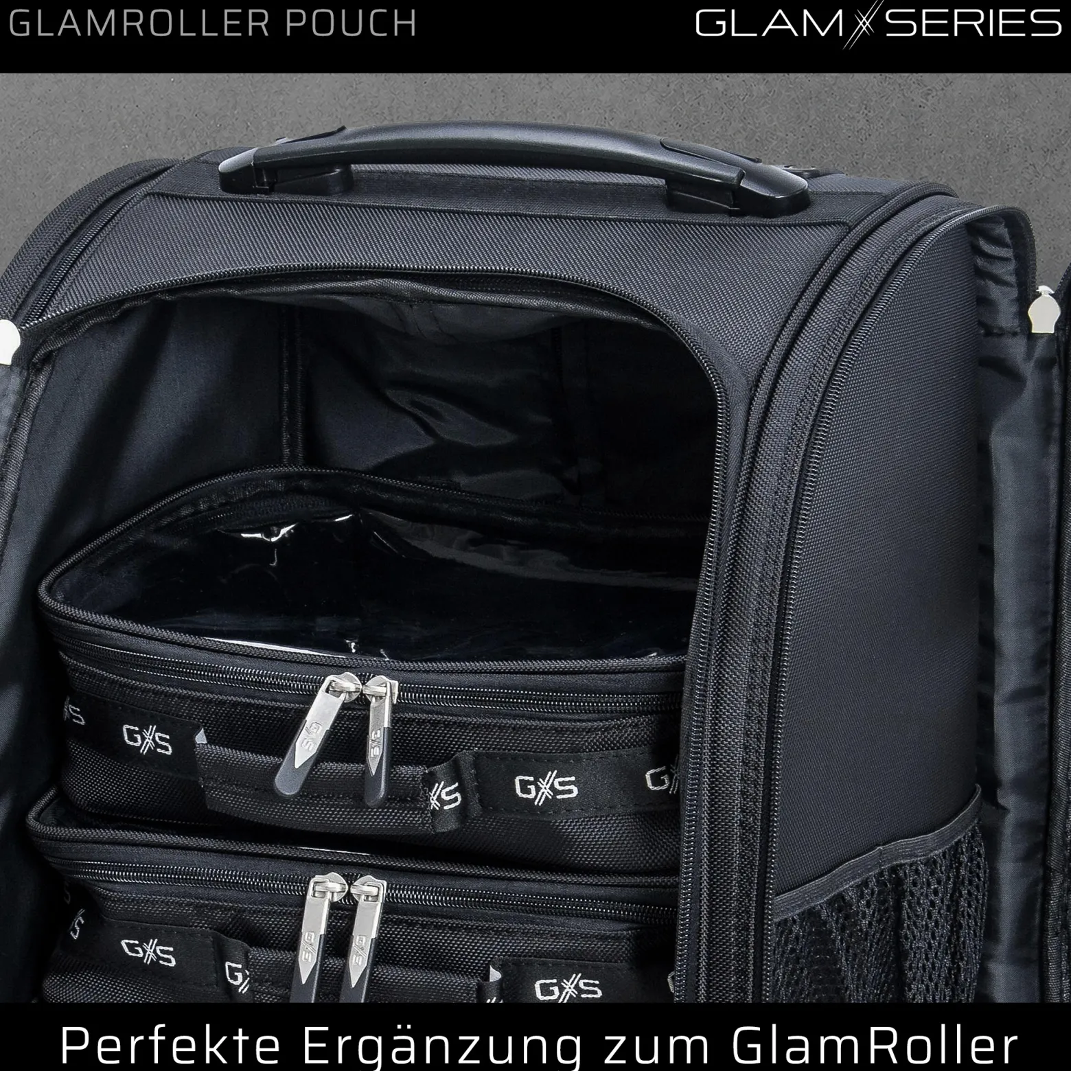 GlamSeries GlamRoller Pouch Taschen Inlay 300 x 175 x 85 mm, PVC-beschichtete Make Up Tasche mit transparentem Deckel