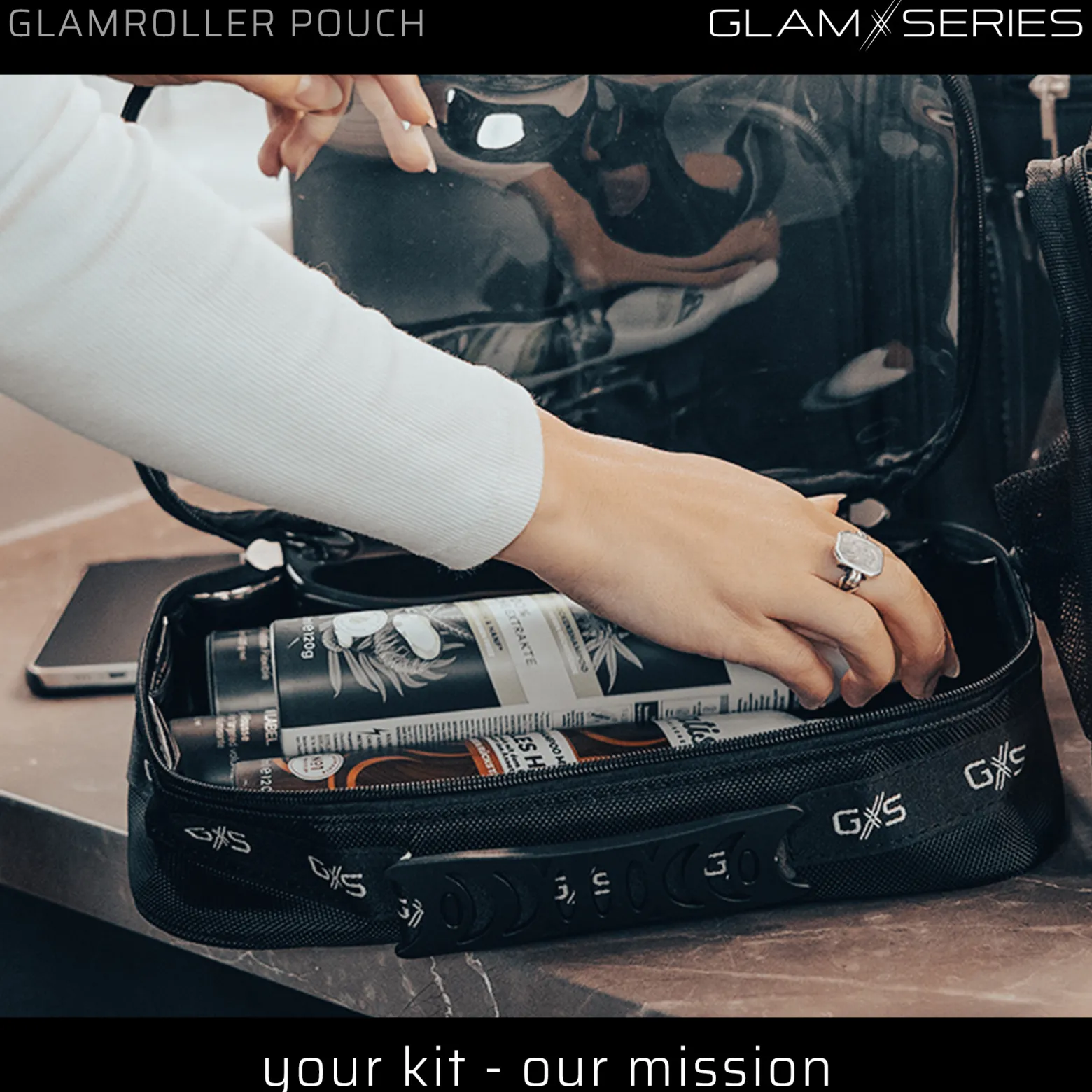 GlamSeries GlamRoller Pouch Taschen Inlay 300 x 175 x 85 mm, PVC-beschichtete Make Up Tasche mit transparentem Deckel