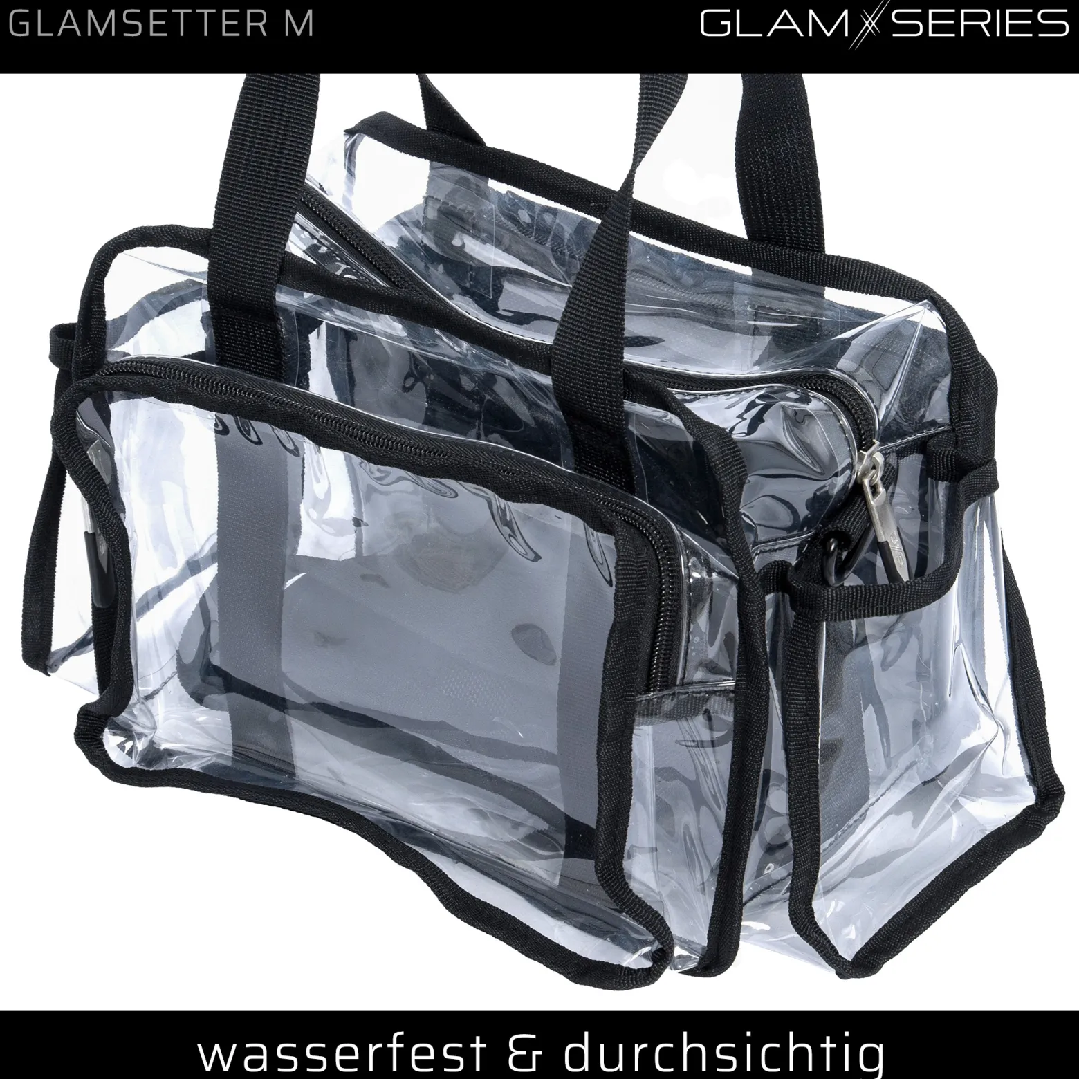 GlamSeries GlamSetter M Kosmetiktasche 230 x 120 x 180 mm, transparenter Make up Organizer mit flexiblen Trageoptionen