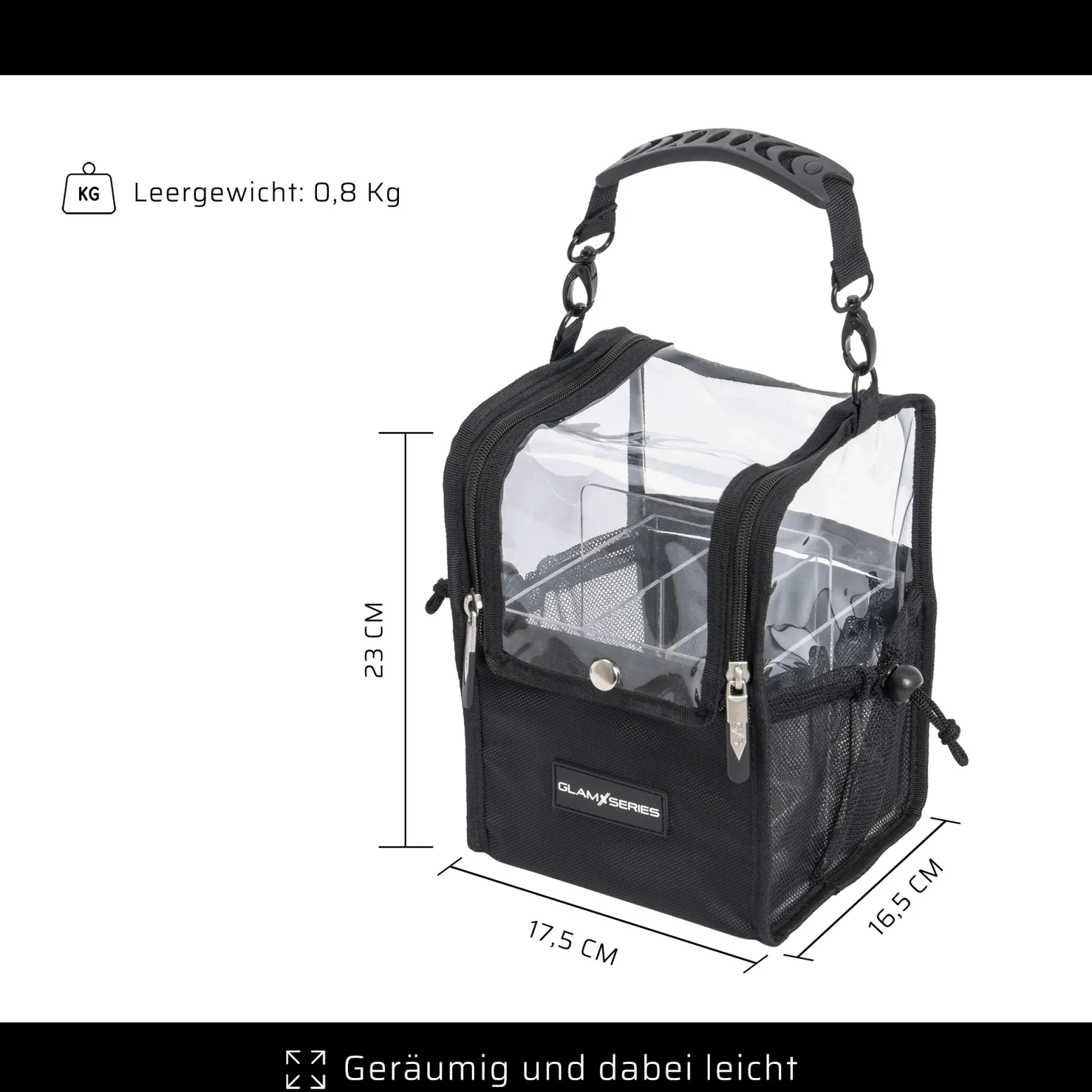 GlamSeries GlamSetter S Kosmetiktasche 175 x 165 x 230 mm, transparenter Make up Organizer mit flexiblen Trageoptionen