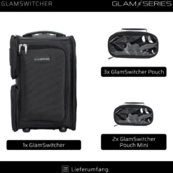 GlamSeries GlamSwitcher Trolley & Rucksack in einem, Kosmetikkoffer mit 5x Pouches, Make-Up Artist Koffer mit Hitzeschutzfach, Organizer für Visagisten, Friseure
