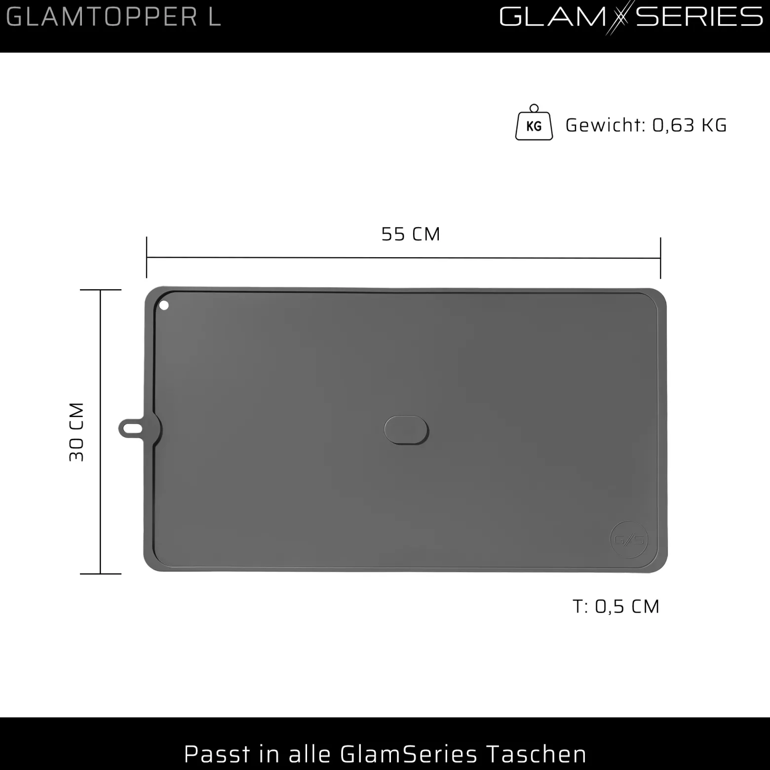 GlamSeries GlamTopper L hitzebeständige Silikonmatte 30 x 55 x 0,5 cm für Make up und Hot Tools wie Glätteisen