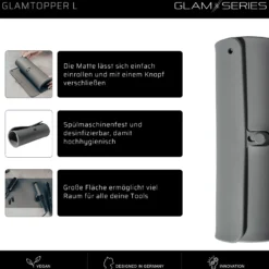 GlamSeries GlamTopper L hitzebeständige Silikonmatte 30 x 55 x 0,5 cm für Make up und Hot Tools wie Glätteisen
