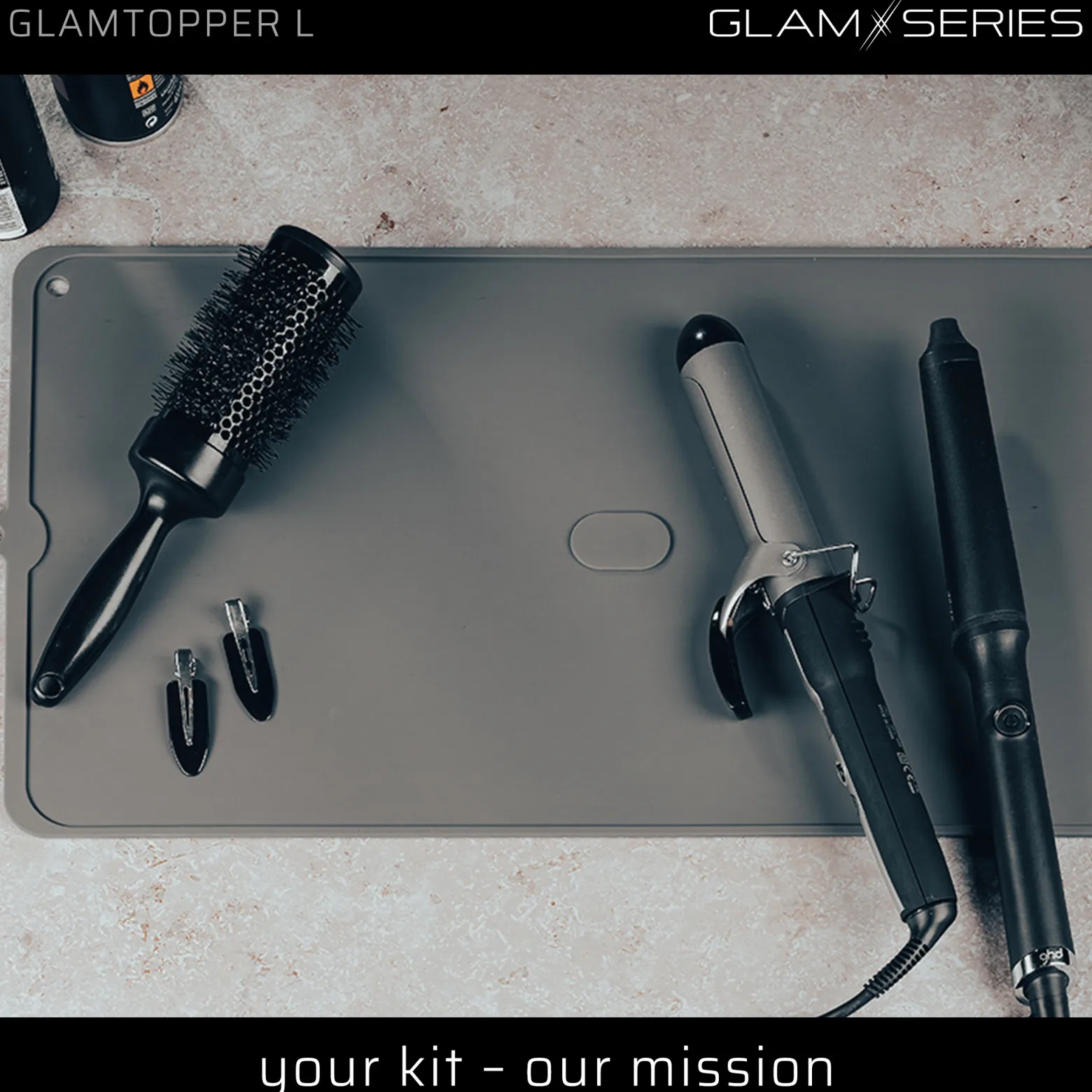 GlamSeries GlamTopper L hitzebeständige Silikonmatte 30 x 55 x 0,5 cm für Make up und Hot Tools wie Glätteisen