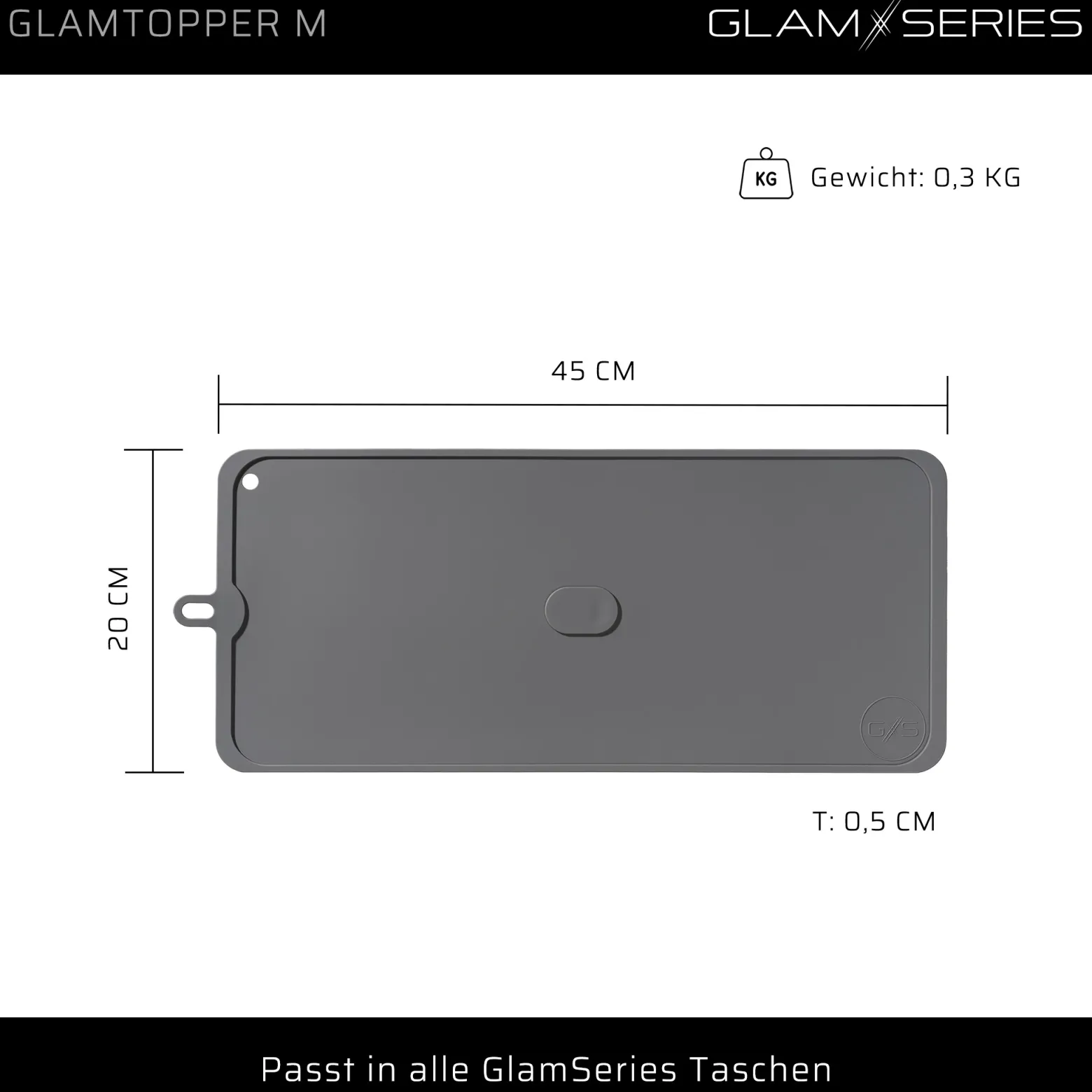 GlamSeries GlamTopper M hitzebeständige Silikonmatte 20 x 45 x 0,5 cm für Make up und Hot Tools wie Glätteisen