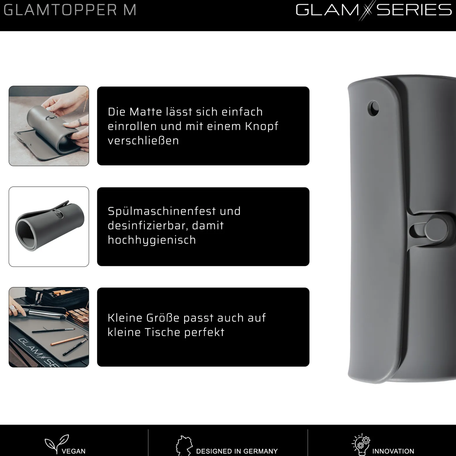 GlamSeries GlamTopper M hitzebeständige Silikonmatte 20 x 45 x 0,5 cm für Make up und Hot Tools wie Glätteisen
