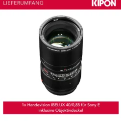 Handevision Ibelux Serienobjektiv 40 mm f/0.85 APS-C – kompatibel mit Sony E – Foto Objektiv, extrem lichtstark, ideal für Portraits & Low-Light, Ganzmetallgehäuse, integrierte Sonnenblende – Schwarz