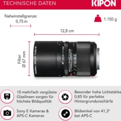 Handevision Ibelux Serienobjektiv 40 mm f/0.85 APS-C – kompatibel mit Sony E – Foto Objektiv, extrem lichtstark, ideal für Portraits & Low-Light, Ganzmetallgehäuse, integrierte Sonnenblende – Schwarz