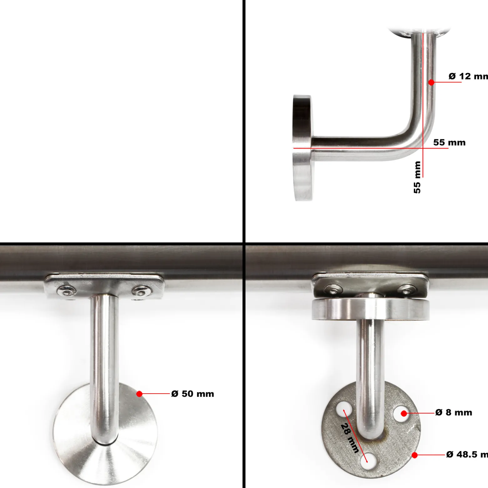 Handlaufset Wandhalter Handlauf 130cm Halter Treppe Haltegriff Edelstahl V2A