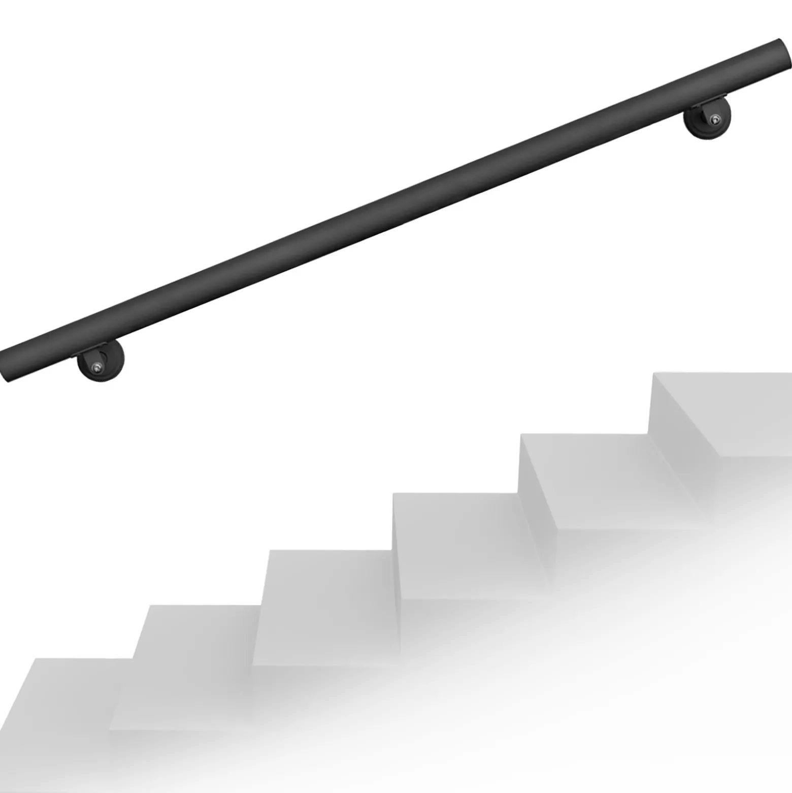 Handlauf Treppe 190cm, Handlaufset Edelstahl, Haltegriff Treppe, Wandhalter, Schwarz
