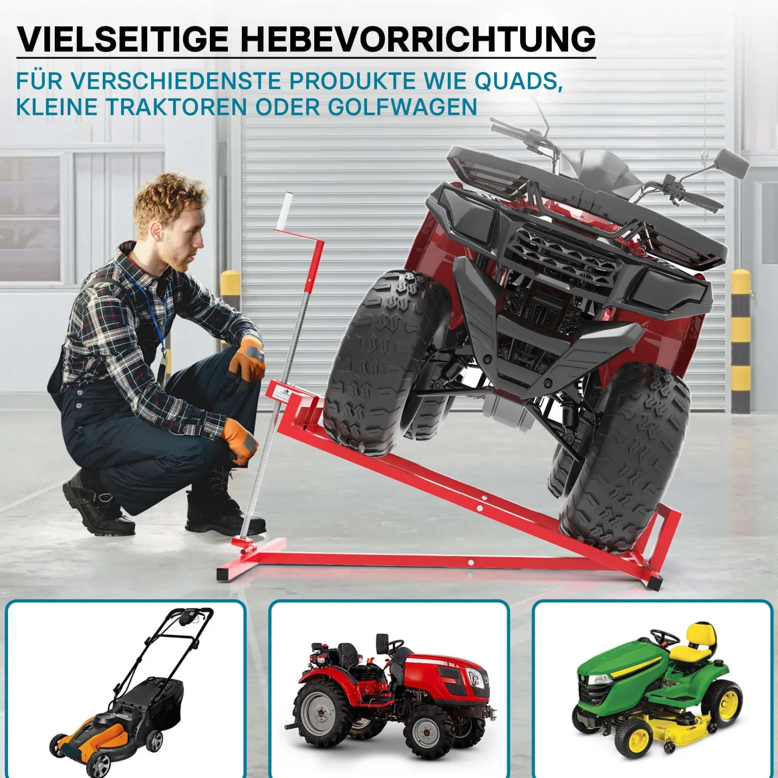 Hebevorrichtung Aufsitzmäher-, Rasentraktor-Heber 115x50x20cm max. 250kg stufenlos verstellbar