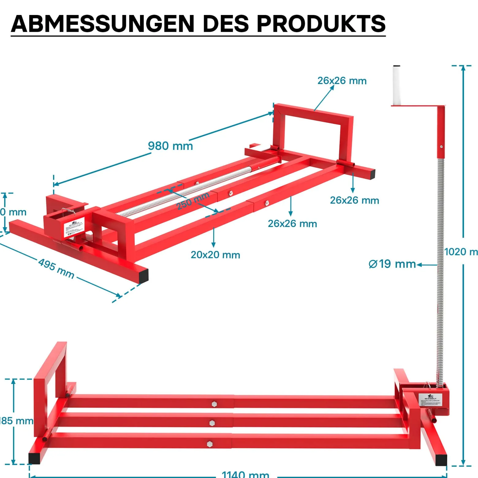Hebevorrichtung Aufsitzmäher-, Rasentraktor-Heber 115x50x20cm max. 250kg stufenlos verstellbar