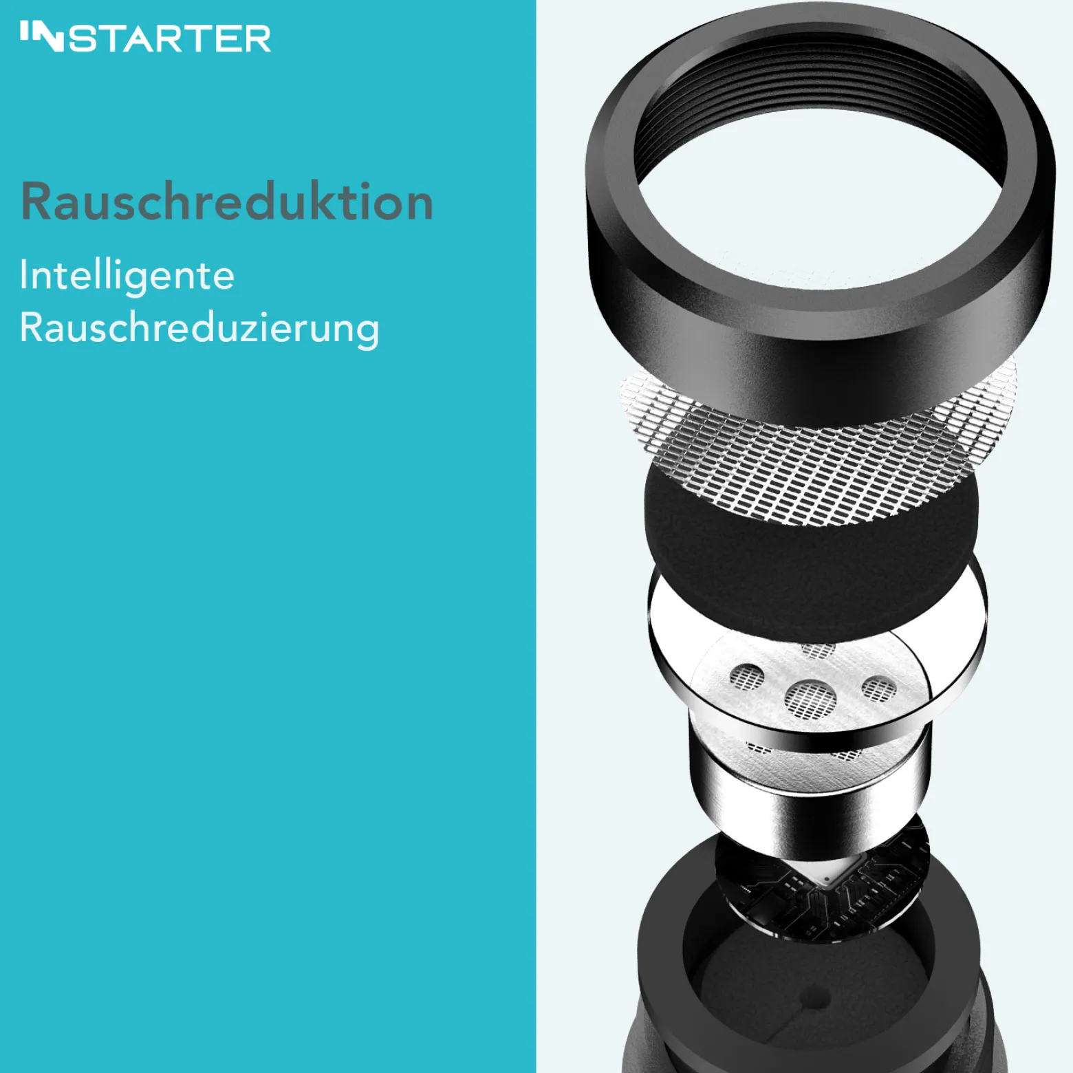 Instarter Cardioid Kamera Mikro - 95 x 20 x 24 mm - 3,5 mm / TRRS / TRS - batterielos - mit Windschutz - externes kompaktes DSLR Videomikrofon Smartphone Richtrohrmikrofon
