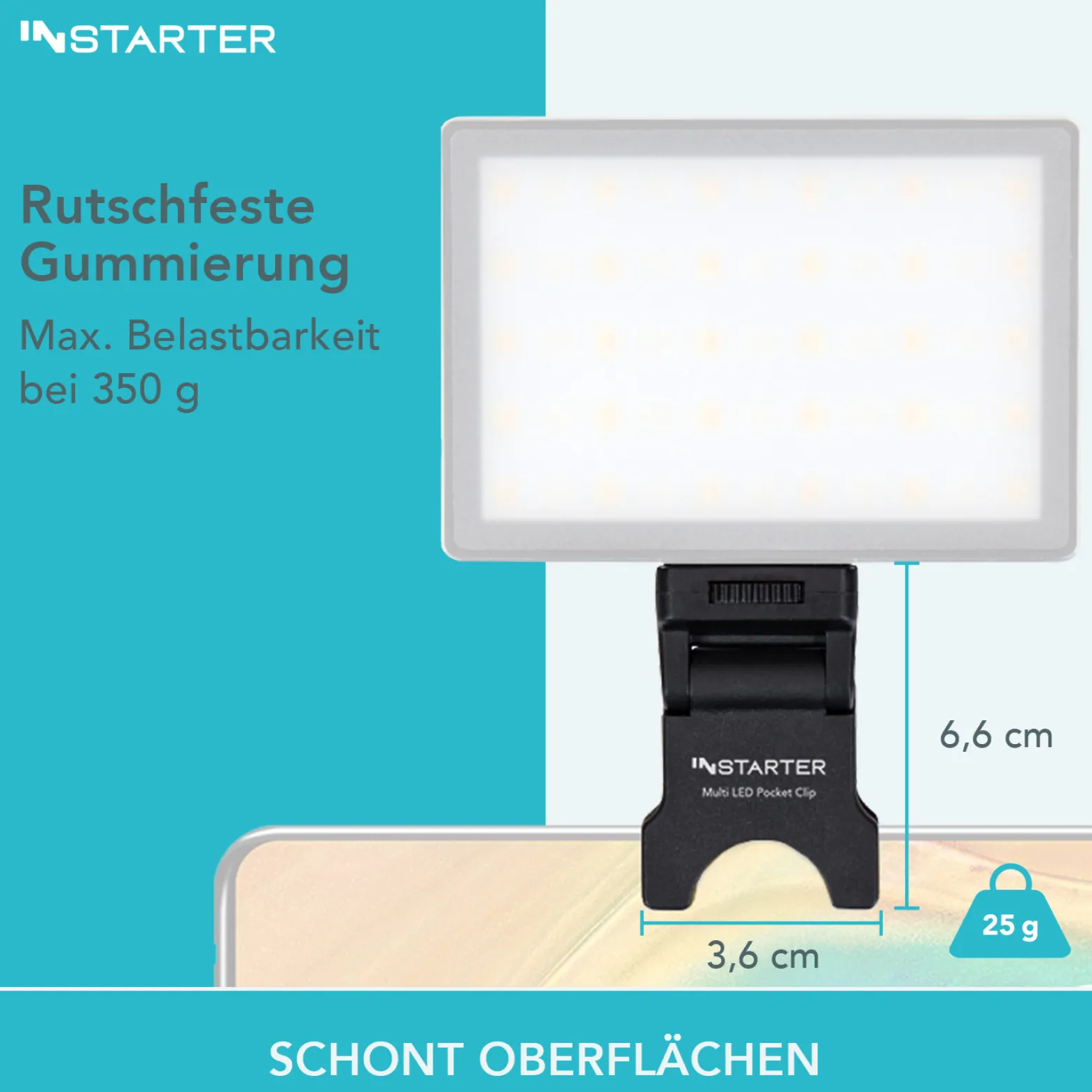 Instarter Feder-Klemmhalterung mit 1/4 Zoll Schraubgewinde zur Befestigung von LED-Leuchten, Kamera Blitz Halterung bis max 350g, Adapter, Klemmstativ Blitzschiene, Max. Klemmbreite 16 mm