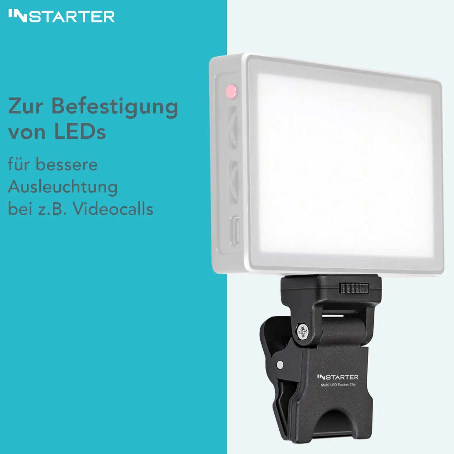 Instarter Feder-Klemmhalterung mit 1/4 Zoll Schraubgewinde zur Befestigung von LED-Leuchten, Kamera Blitz Halterung bis max 350g, Adapter, Klemmstativ Blitzschiene, Max. Klemmbreite 16 mm
