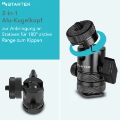 Instarter FlexMount Head Plus Kugelkopf 2-in-1 mit Blitzschuh, Stativkopf für 1/4