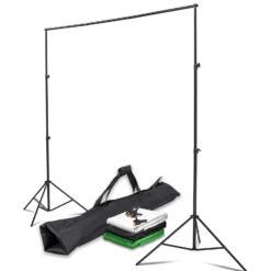 Instarter Hintergrundsystem 155-305 cm breit, Fotohintergrund in Grün, Schwarz und Weiß, Klemmen für Fotografie & Green Screen, Hintergrundständer für Hintergründe aus Papier & Stoff
