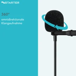 Instarter Lavalier Loop Clip Ansteckmikrofon - 360 Grad Klangaufnahme - mit 3,5 mm Klinkenanschluss, 6 m Kabel, Windschutz, Tasche, Klemme - klarer Sound - für Kamera, Smartphone, Tablet, PC