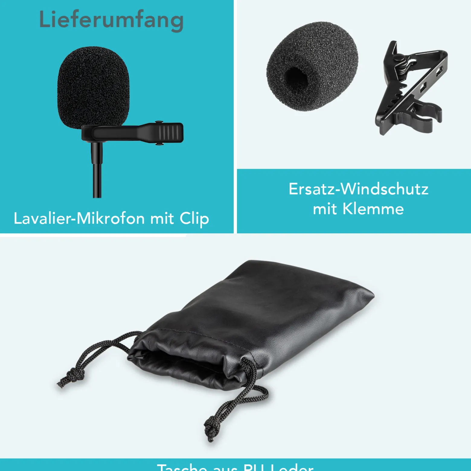 Instarter Lavalier Loop Clip Ansteckmikrofon - 360 Grad Klangaufnahme - mit USB-C Anschluss, 6 m Kabel, Windschutz, Tasche, Klemme - klarer Sound - für Kamera, Smartphone, Tablet, PC