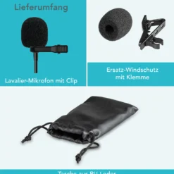 Instarter Lavalier Loop Clip Ansteckmikrofon - 360 Grad Klangaufnahme - mit Lightninganschluss, 6 m Kabel, Windschutz, Tasche, Klemme - klarer Sound - für Kamera, Smartphone, Tablet, PC