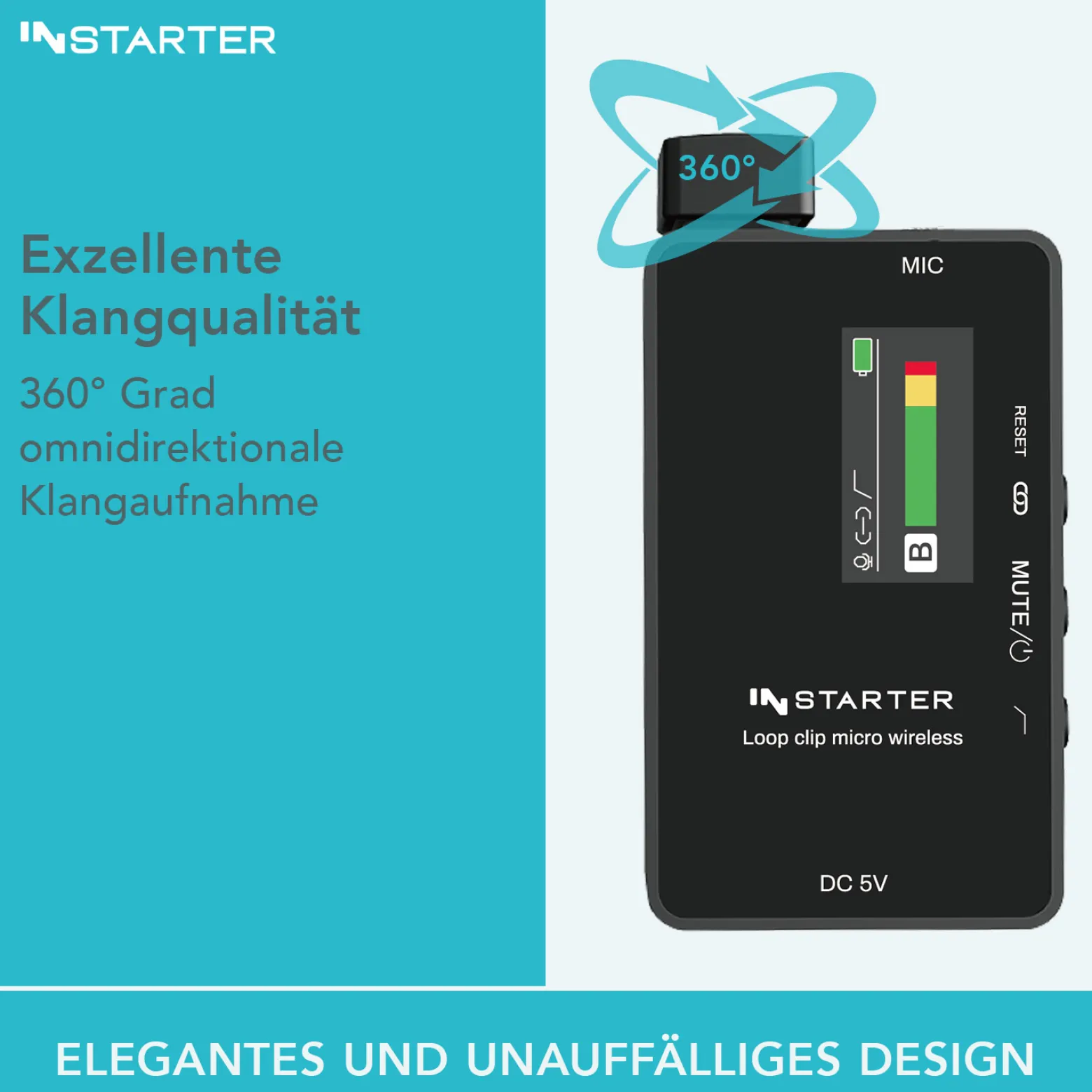 Instarter Lavalier Wireless System Kit 3 - Kabellos für Handy, Tablet, PC - eingebautes Funkmikrofon, 2 Sender, 1 Empfänger, 50 m Reichweite - mit USB-C und 3,5 mm Anschluss