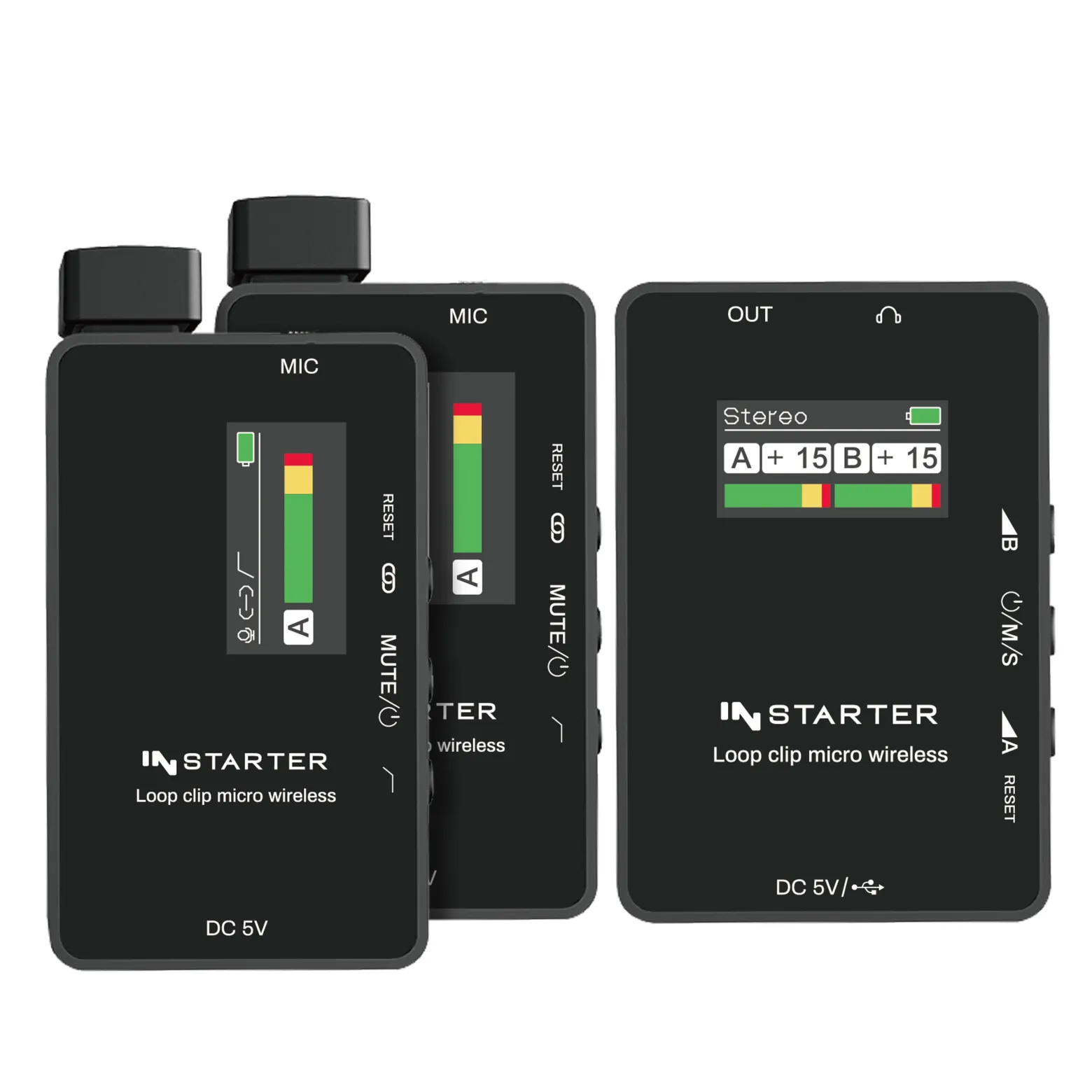 Instarter Lavalier Wireless System Kit 3 - Kabellos für Handy, Tablet, PC - eingebautes Funkmikrofon, 2 Sender, 1 Empfänger, 50 m Reichweite - mit USB-C und 3,5 mm Anschluss