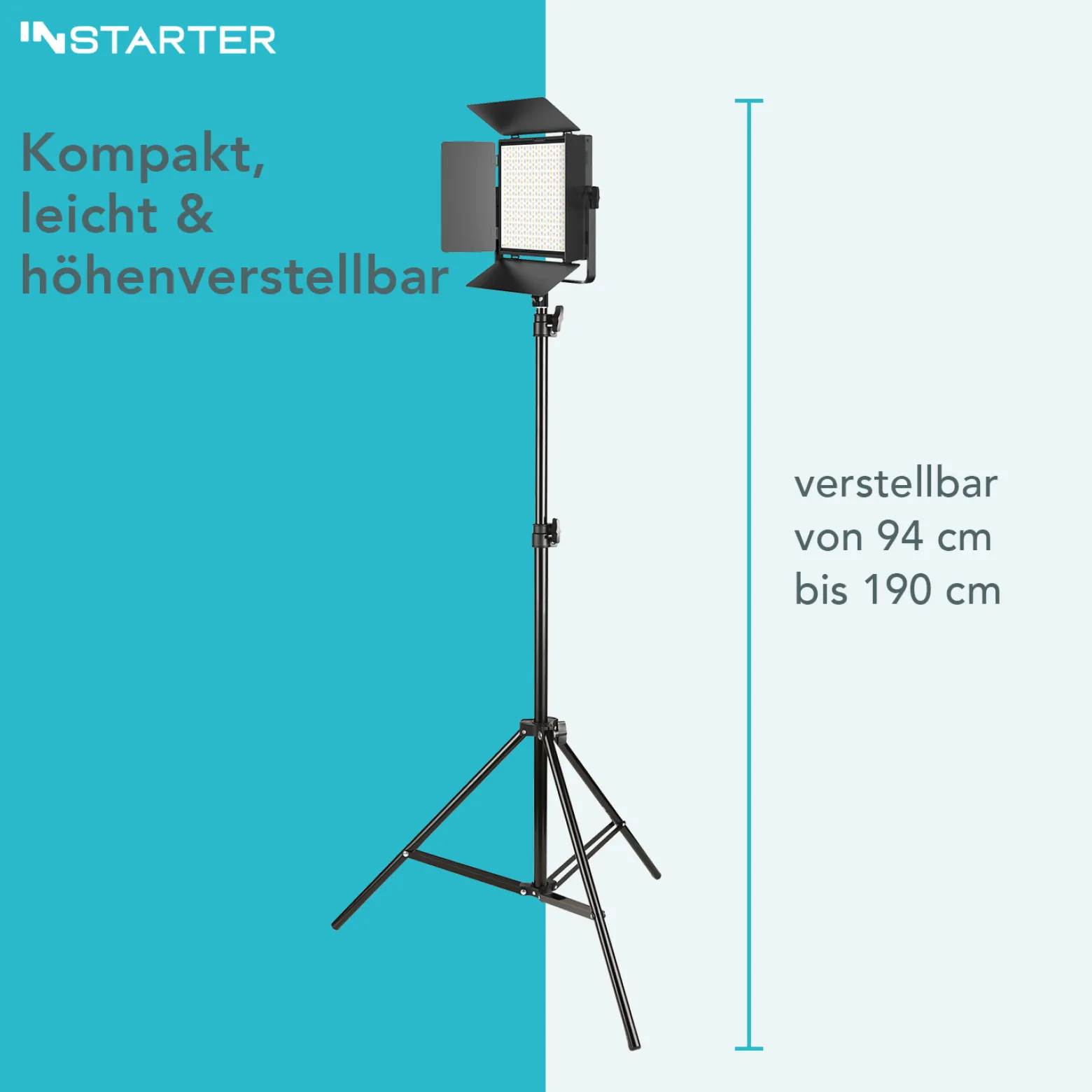 Instarter LED Videoleuchte mit Stativ, 50 W Videoleuchte mit App, Kamera Beleuchtung 360° drehbar, Videolicht für warmes & kaltes Licht Bi-Color