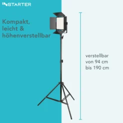 Instarter LED Videoleuchte 60 W mit Lampenstativ, Videolicht mit 360° RGB-Spektrum, Studioleuchte mit App-Steuerung, Video-Beleuchtung Bi-Color