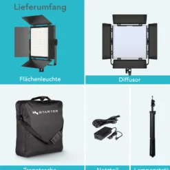 Instarter LED Videoleuchte 60 W mit Lampenstativ, Videolicht mit 360° RGB-Spektrum, Studioleuchte mit App-Steuerung, Video-Beleuchtung Bi-Color