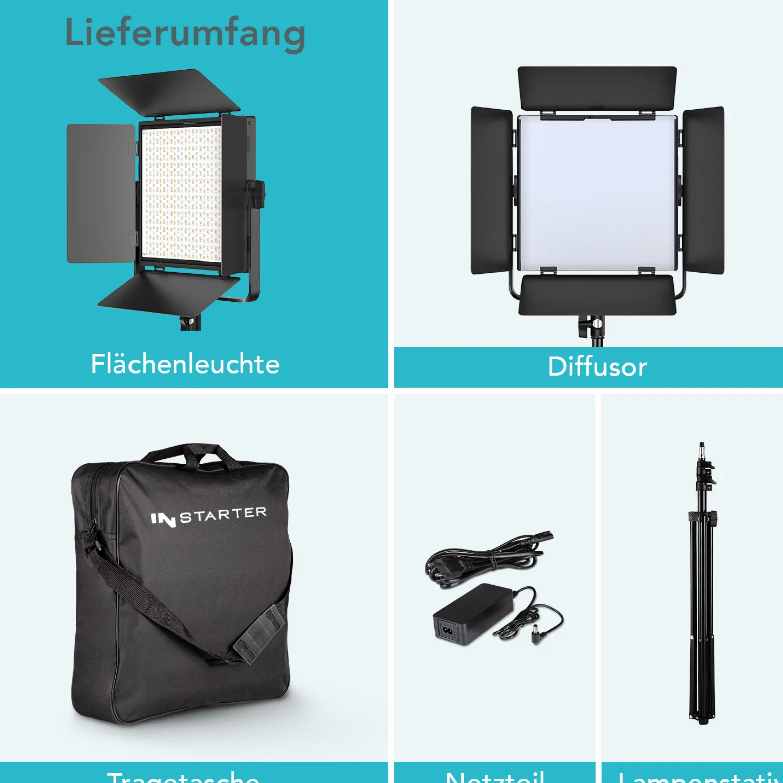 Instarter LED Videoleuchte 60 W mit Lampenstativ, Videolicht mit 360° RGB-Spektrum, Studioleuchte mit App-Steuerung, Video-Beleuchtung Bi-Color