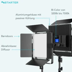 Instarter LED Videoleuchte 60 W mit Stativ, Videolicht 360° drehbar, Studioleuchte mit App-Steuerung, Video-Beleuchtung Bi-Color und 4 Farb-Effekte