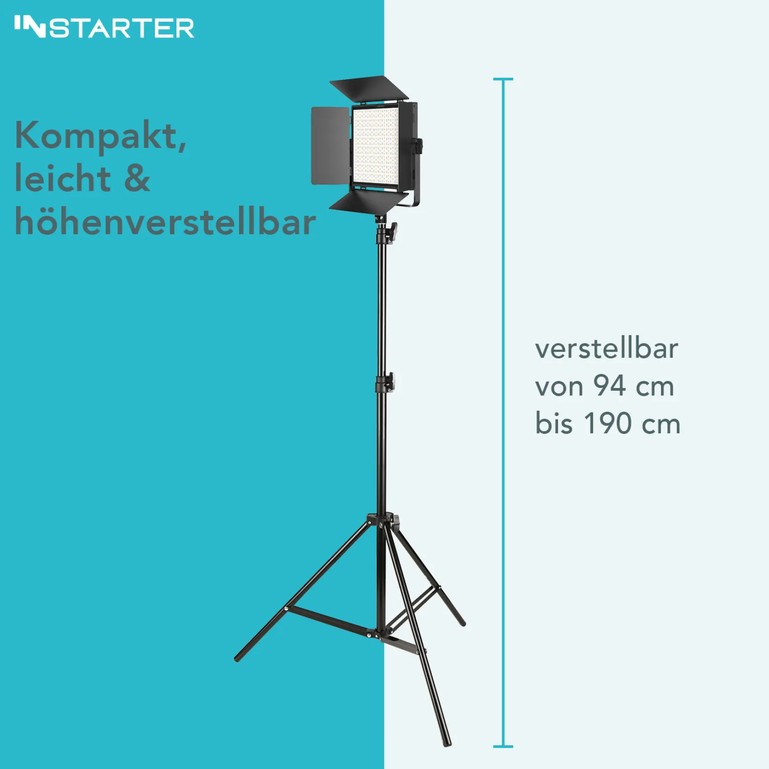 Instarter LED Videoleuchte 60 W mit Stativ, Videolicht 360° drehbar, Studioleuchte mit App-Steuerung, Video-Beleuchtung Bi-Color und 4 Farb-Effekte
