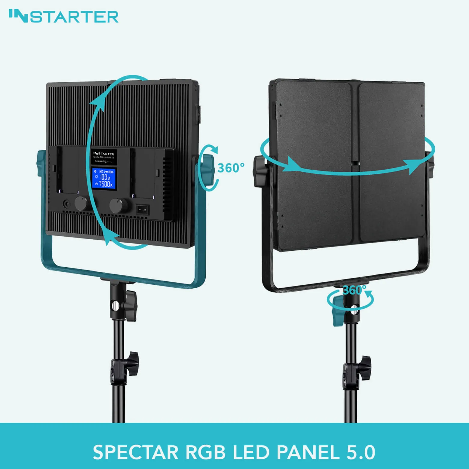 Instarter LED Videoleuchte 60 W, Videolicht mit 360° RGB-Spektrum, Studioleuchte mit App-Steuerung, Video-Beleuchtung Bi-Color, vielseitiges Kamera Zubehör