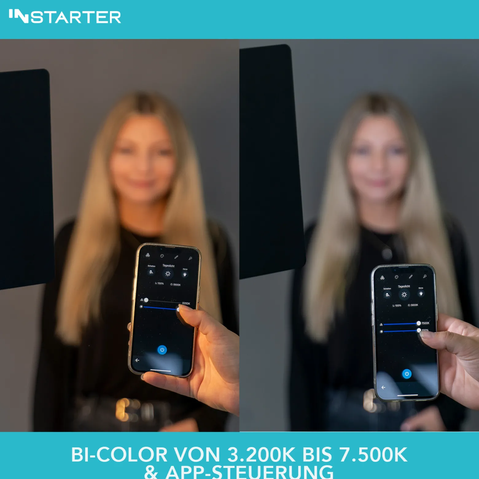 Instarter LED Videoleuchte 60 W, Videolicht 360° drehbar, Studioleuchte mit App-Steuerung, Video-Beleuchtung Bi-Color, Beleuchtung mit 4 Farb-Effekten