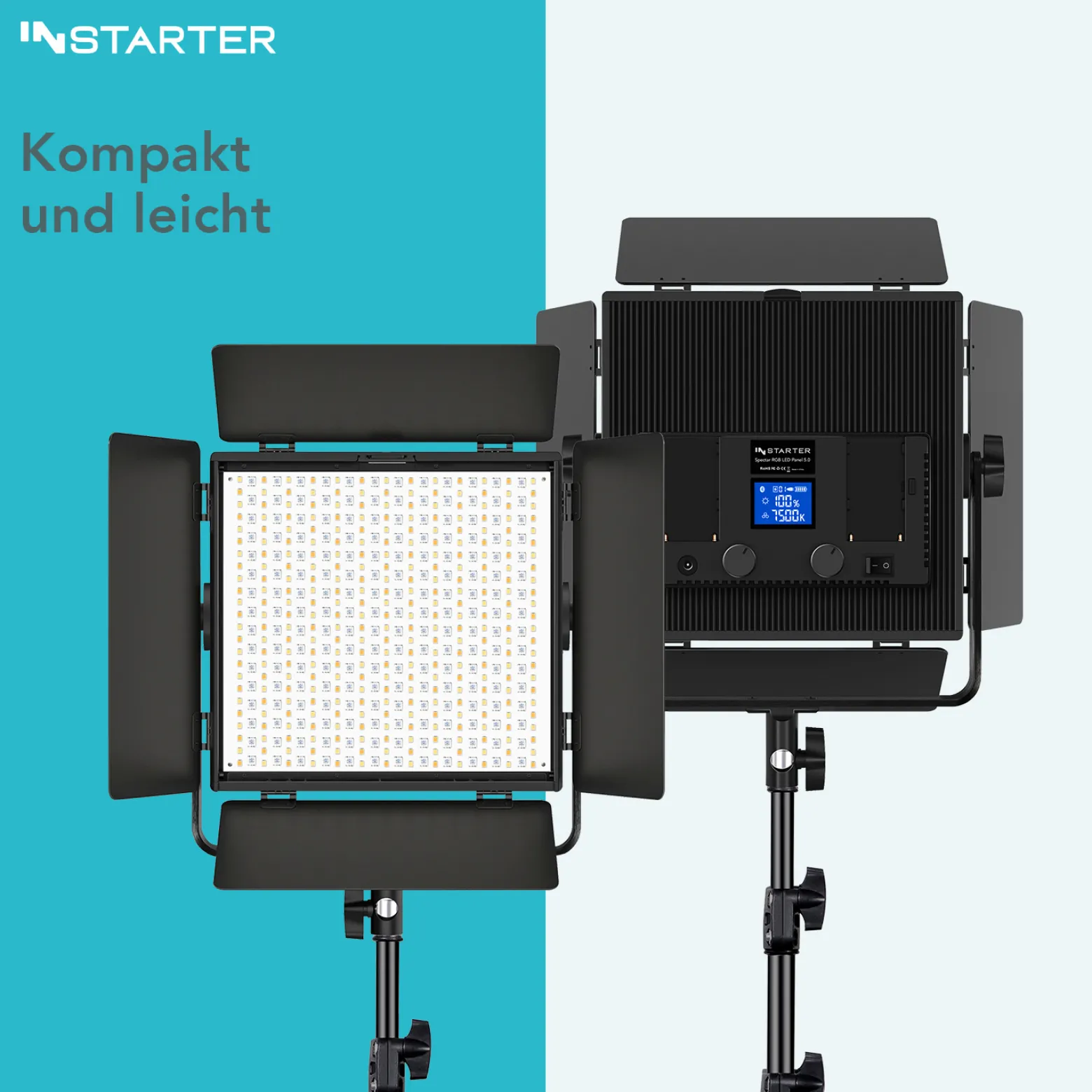 Instarter LED Videoleuchte 60 W, Videolicht 360° drehbar, Studioleuchte mit App-Steuerung, Video-Beleuchtung Bi-Color, Beleuchtung mit 4 Farb-Effekten
