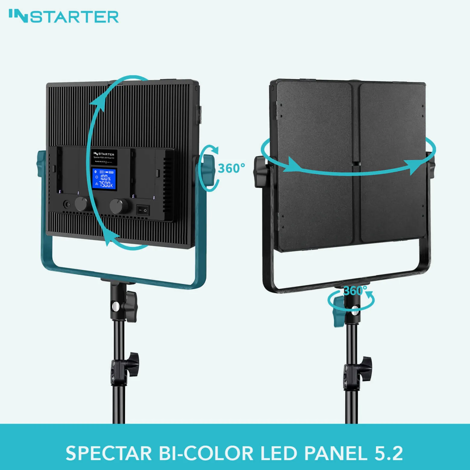 Instarter LED Videoleuchte 60 W, Videolicht 360° drehbar, Studioleuchte mit App-Steuerung, Video-Beleuchtung Bi-Color, Beleuchtung mit 4 Farb-Effekten
