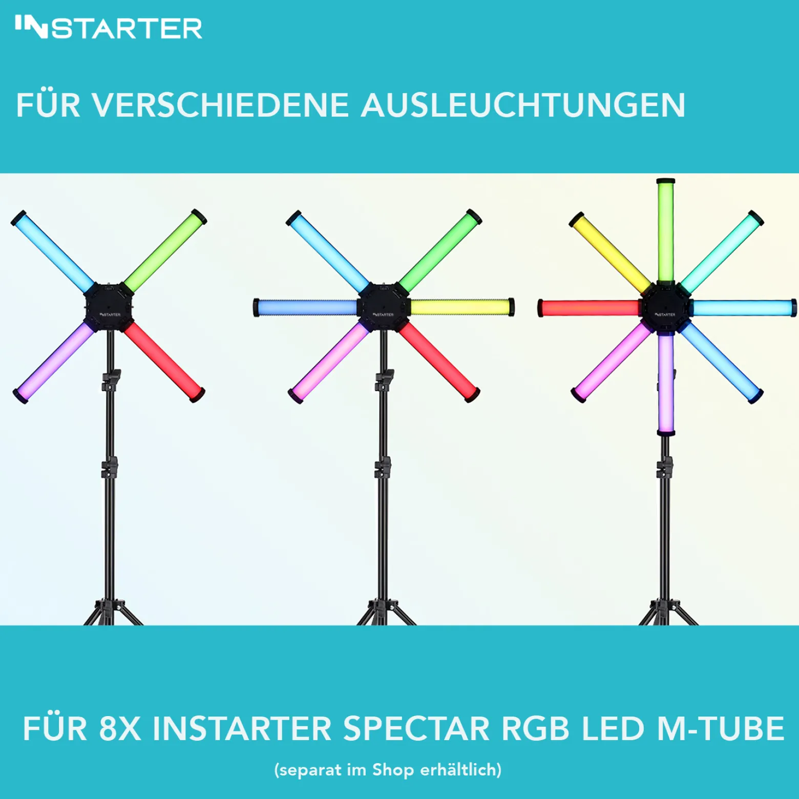 Instarter Multi LED M-Tube Holder achteckige Halterung aus Aluminium für bis zu 8 RGB LED Tubes mit 1/4 Zoll Gewinde