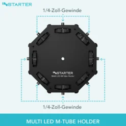 Instarter Multi LED M-Tube Holder achteckige Halterung aus Aluminium für bis zu 8 RGB LED Tubes mit 1/4 Zoll Gewinde