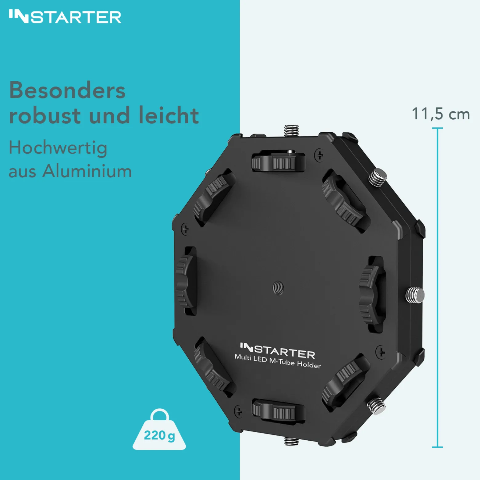 Instarter Multi LED M-Tube Holder achteckige Halterung aus Aluminium für bis zu 8 RGB LED Tubes mit 1/4 Zoll Gewinde