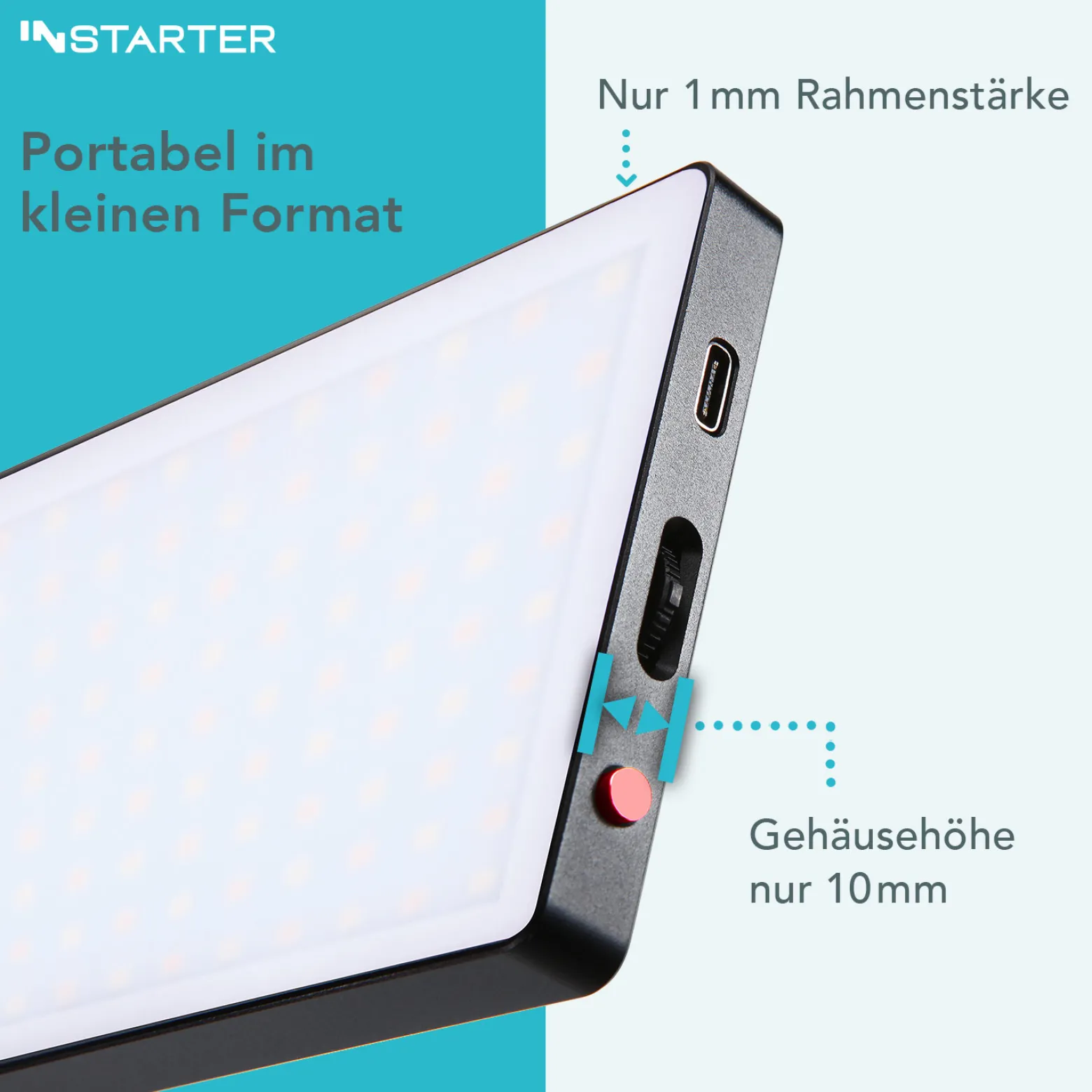 Instarter Spectar LED Videoleuchte, Kamera Beleuchtung mit Bi-Color im Pocket-Format, 9 W Videolicht mit Diffusor, Studiolicht mit Powerbank-Funktion
