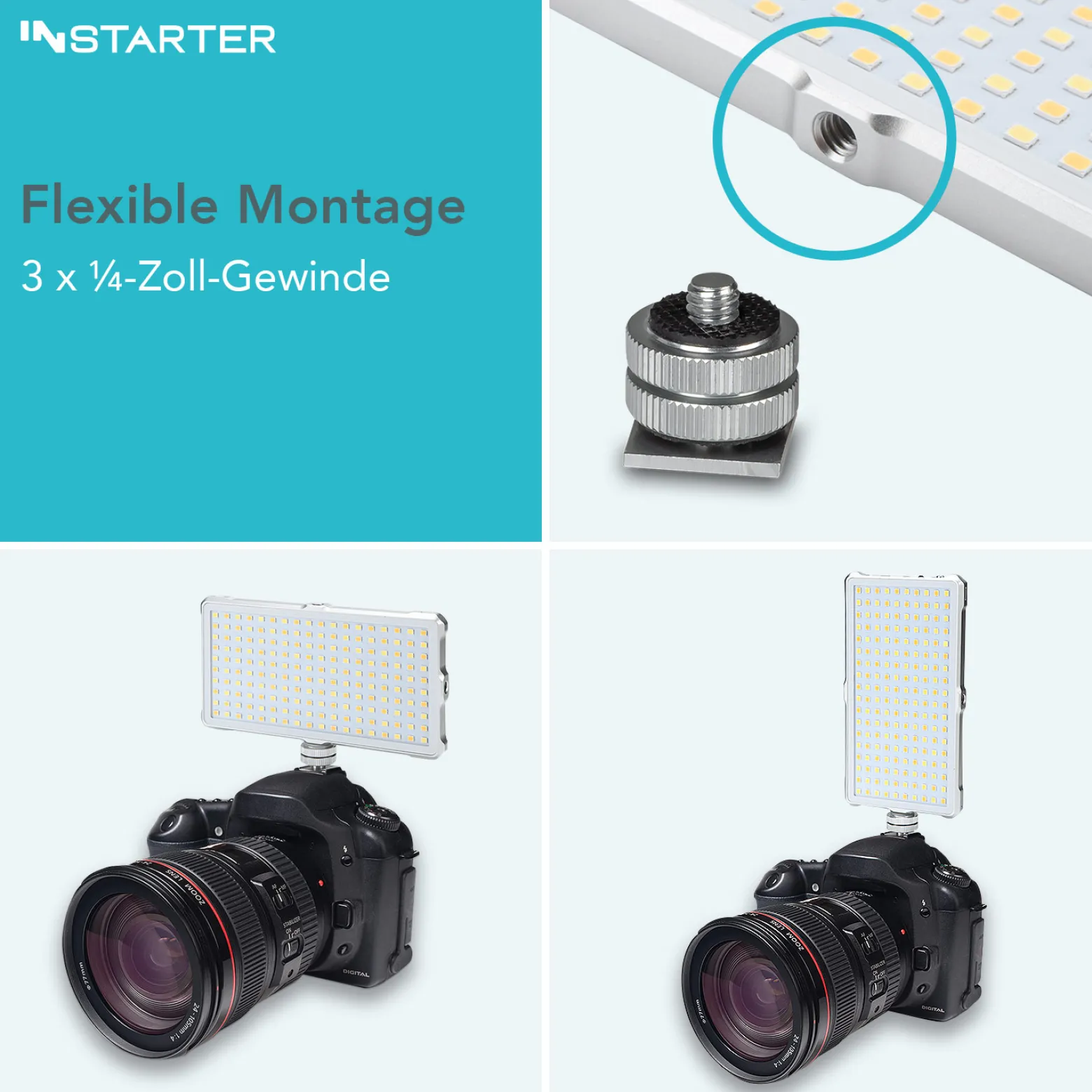 Instarter Spectar LED Videoleuchte, Kamera Beleuchtung mit Bi-Color im Pocket-Format, 12 W Videolicht mit Diffusor, Studiolicht mit Powerbank-Funktion